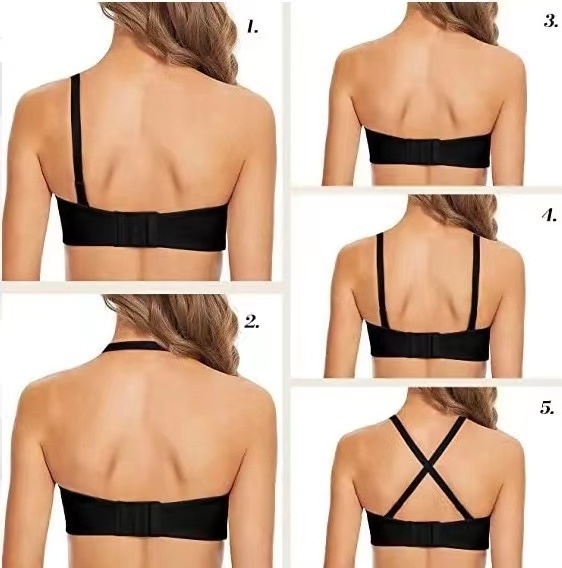 Hot Sale Comfortable Knitted Bandeau  Convertible Strapless Sticky Push-Up Lift Bustier Padded Seamless Plus Size Bras For Women