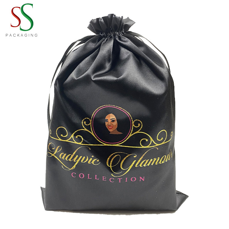 SS Custom Your Logo Satin Bag Custom Wig Bags Hair Packaging for Human Hair Wigs Hair Extensions