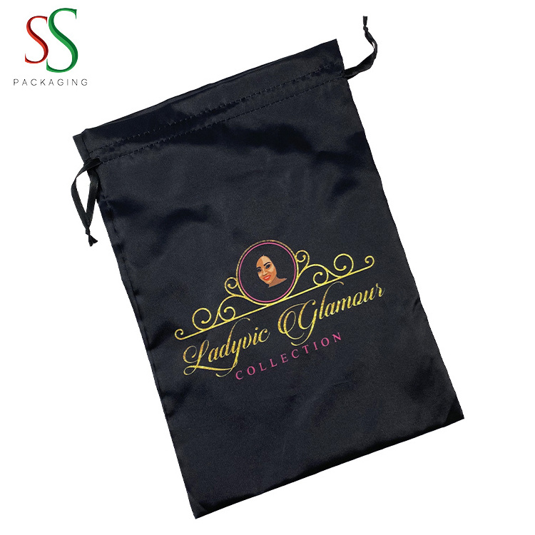 SS Custom Your Logo Satin Bag Custom Wig Bags Hair Packaging for Human Hair Wigs Hair Extensions