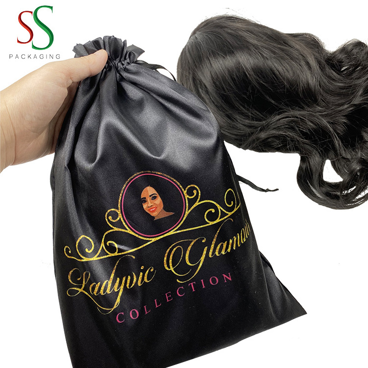 SS Custom Your Logo Satin Bag Custom Wig Bags Hair Packaging for Human Hair Wigs Hair Extensions