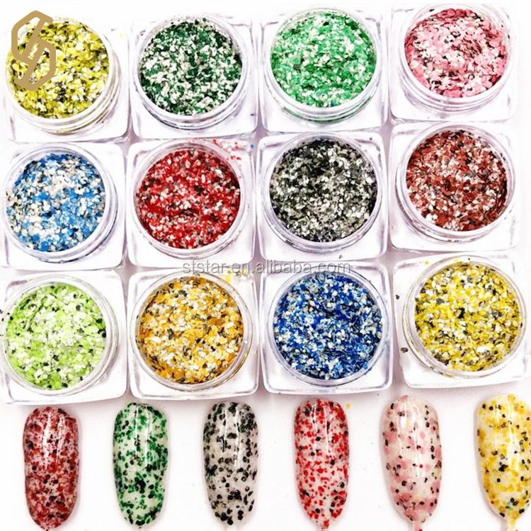 Eco Friendly Solvent Resistant Nail Art Glitters Powder Rainbow Flakes Decoration