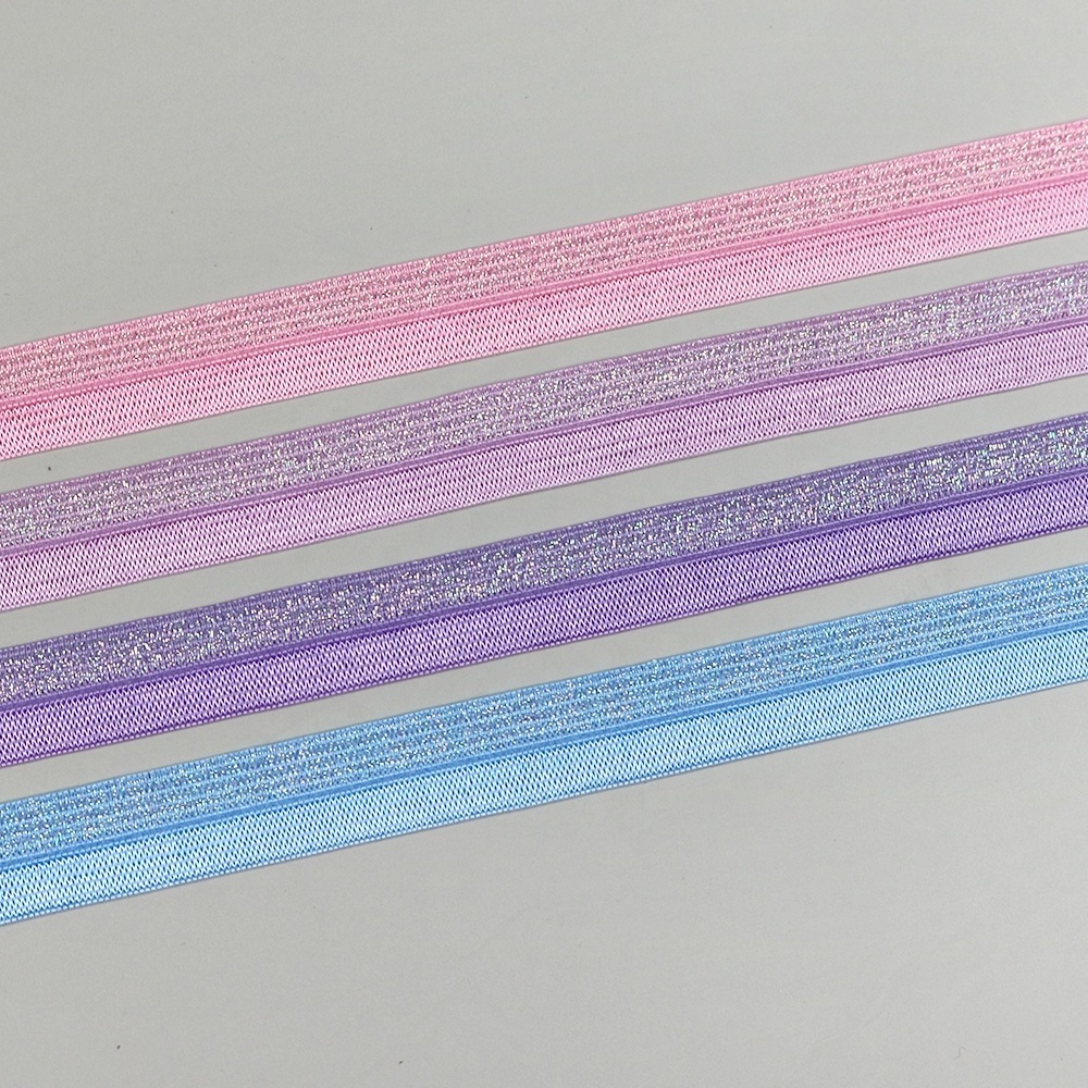 Factory wholesale glitter nylon fold over elastic band lace trims webbing for DIY headwear hair bandswe