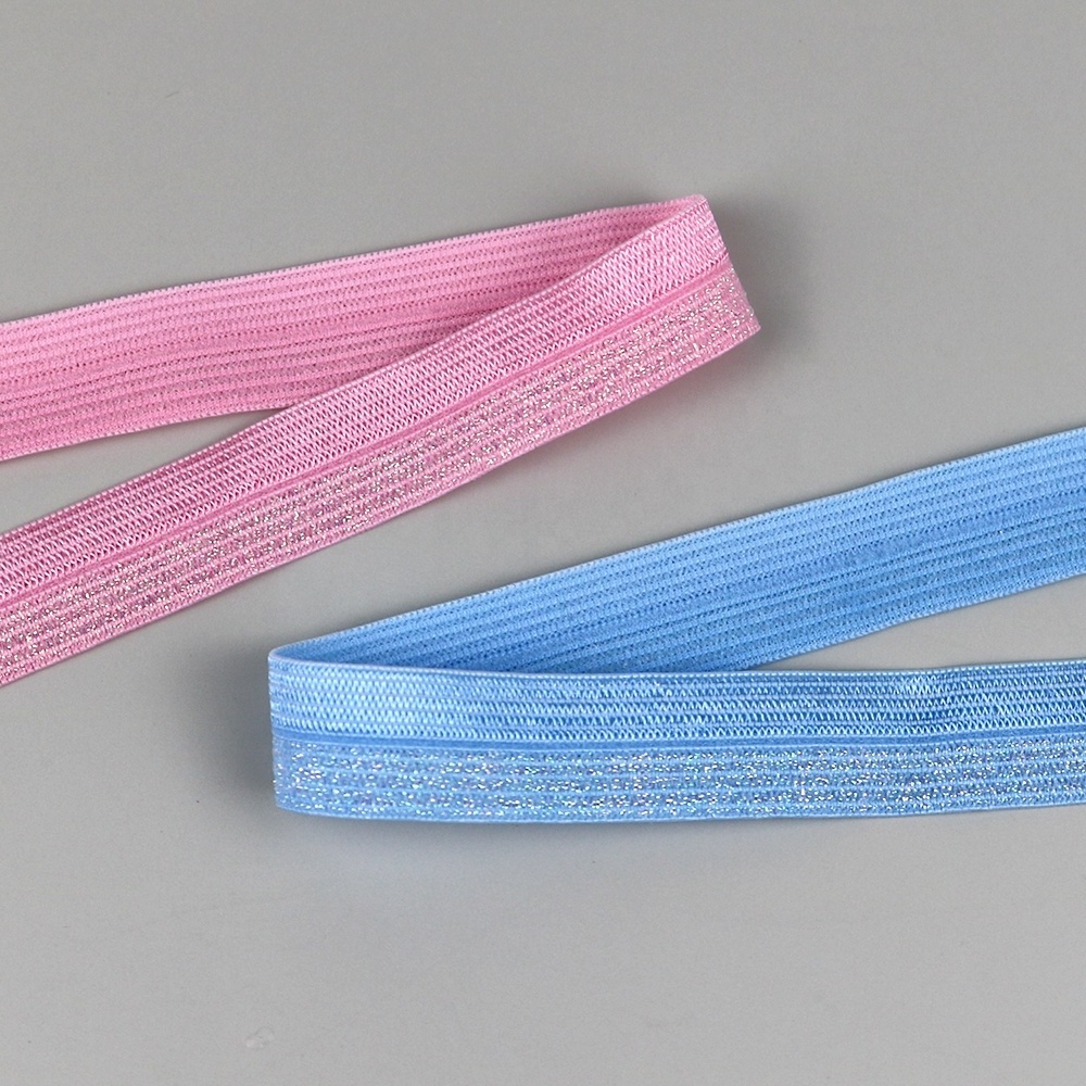 Factory wholesale glitter nylon fold over elastic band lace trims webbing for DIY headwear hair bandswe