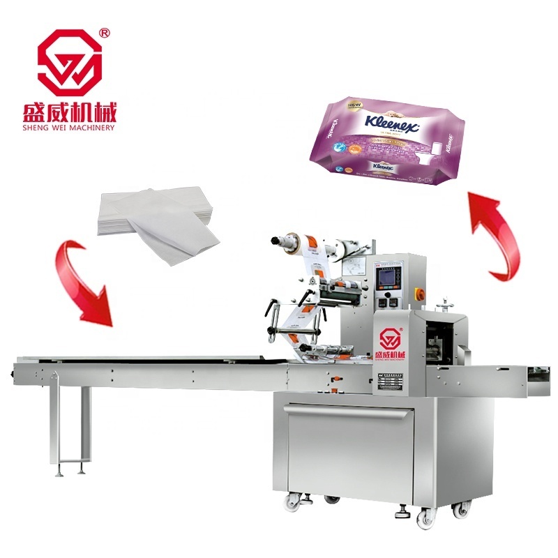 Shengwei Machinery baby diaper facial toilet tissue papers napkin single horizontal pillow packing machine