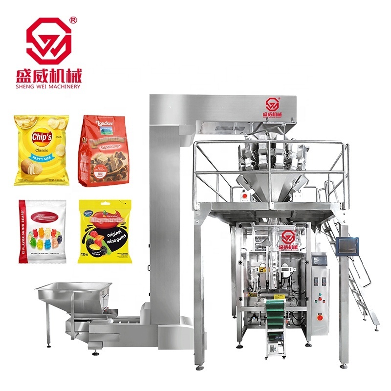 OEM ODM Full Automatic  Cooked Rice Feed Gummy Candy Snacks Dumpling Nitrogen  Grain Potato Chips Packing Machine