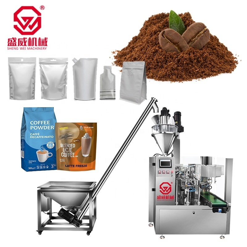 Custom Custard Curry Rotary Doypack Filling Gusseted Premade Pouch Square Flat Bottom Bags Ground Coffee Powder Packing Machine