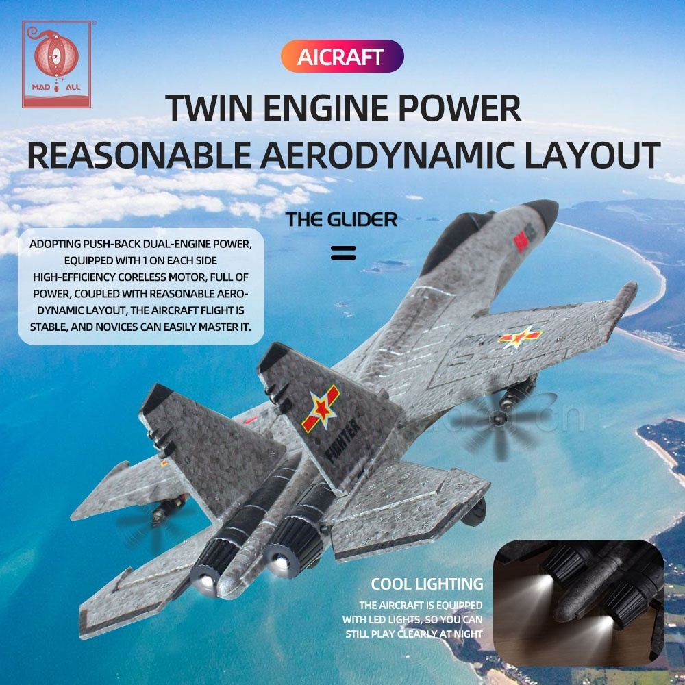 Hot Sales SU35 Airplane with LED Night Light EPP Foam Glider Aircraft Model RC Plane Radio RTF Remote Control Toys Battery L-186