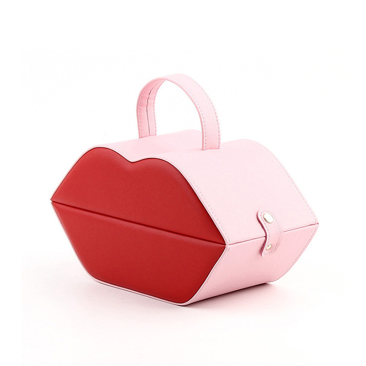 High quality Cute PU leather Lip Shape Ring Jewelry Storage Box