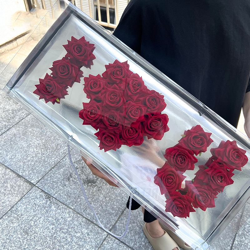 2024 Hot Sale PVC Gift Box Soap Rose Flower Packaging Rose Gift Box Mom I Love You Flower Gift Clear Window Box