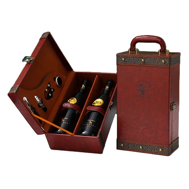 Cheap price Wine box gift leather box with accessories and wine sets drinking vessel for 750 ml wine bottle