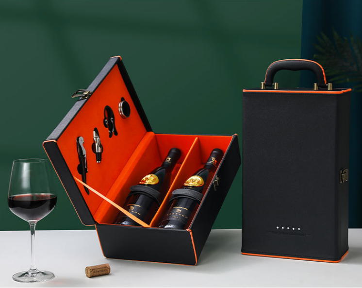 Cheap price Wine box gift leather box with accessories and wine sets drinking vessel for 750 ml wine bottle