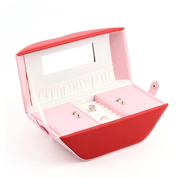 High quality Cute PU leather Lip Shape Ring Jewelry Storage Box