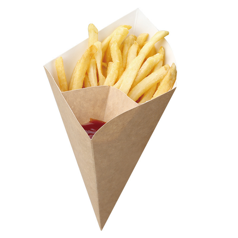 Custom disposable chips cone paper food packaging cone box french fries paper cone holder