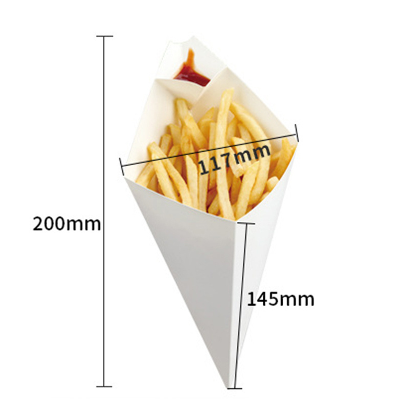 Custom disposable chips cone paper food packaging cone box french fries paper cone holder