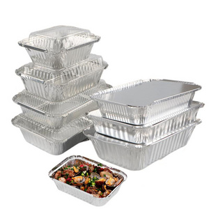 Custom disposable picnic BBQ tin foil box 250ml 430ml aluminum foil food containers wholesale foil aluminum trays with lid