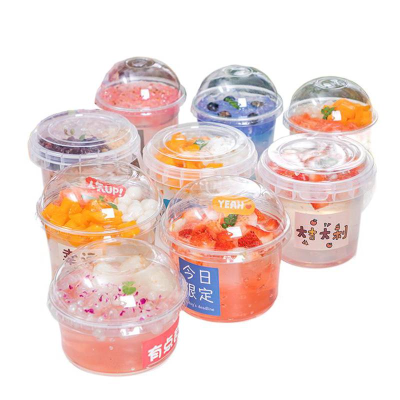 Wholesale Custom Multiple Sizes High Clear PET Cold Drink Lemonade Plastic Cup with Flat Dome Lid