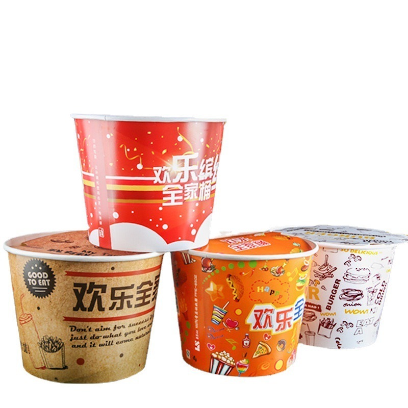 Large Big Size Custom KFC Paper Tub Cup 64oz 85 OZ Fried Chicken Paper Packing Popcorn Bucket with Lid