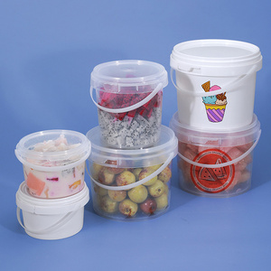 Factory Supply 500ml 750ml 1L2L3L4L5L Small White Clear Plastic Round Buckets With Lids And Handle Food Grade Packing Bucket