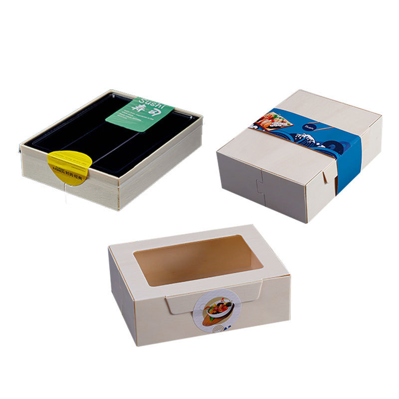 Custom Bakery Sushi Gift Boxes Takeaway Food Packaging Wooden Cake Box Eco-friendly Sandwich Candy  Box With Window