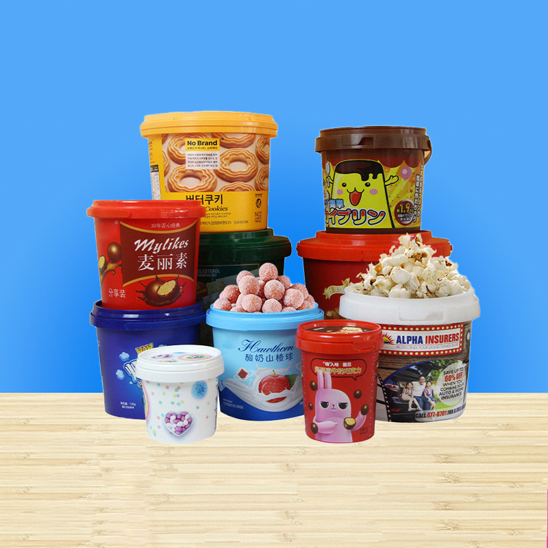 Food Grade 200ML-20L Plastic PET Food Snack Cookie Buckets With Handle And Lid Transparent Plastic Pail