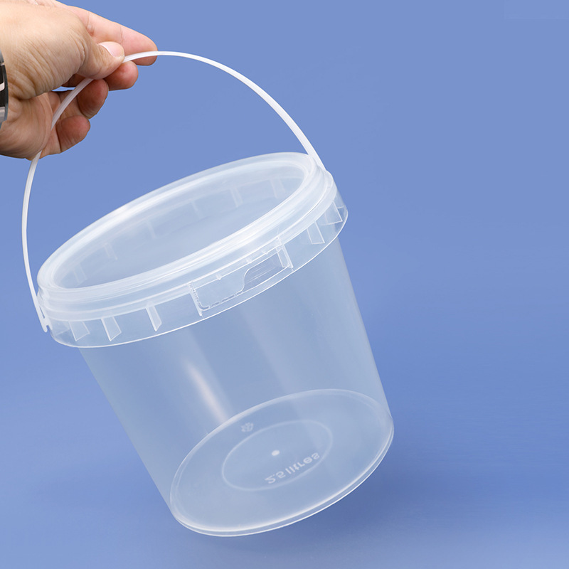 Factory Supply 500ml 750ml 1L2L3L4L5L Small White Clear Plastic Round Buckets With Lids And Handle Food Grade Packing Bucket