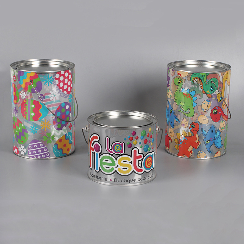 Gift & Candy Packaging Clear Plastic Tube PVC PET Paint Can With Iron Lid and Bottom