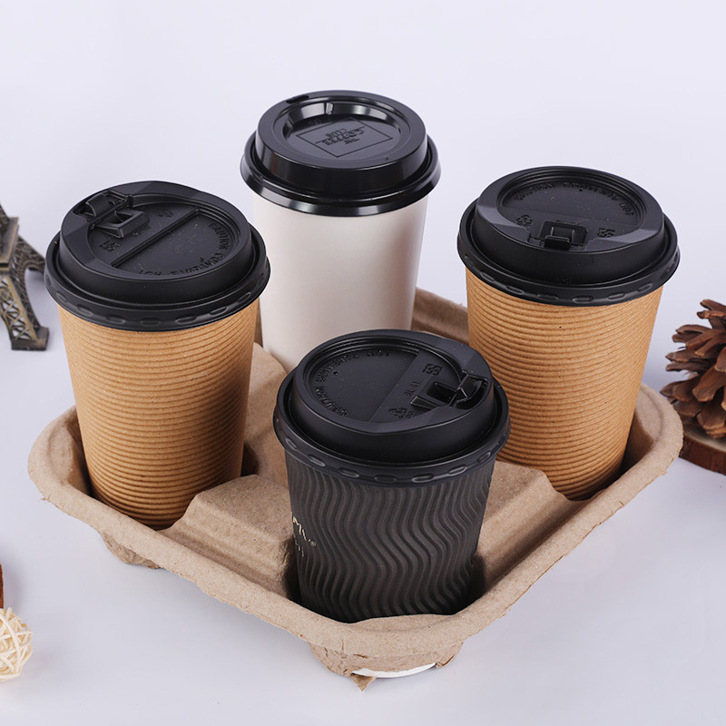 High quality paper cups take away disposable Corrugated coffee paper cup insulation cup sleeve coffee plastic straw packing bag