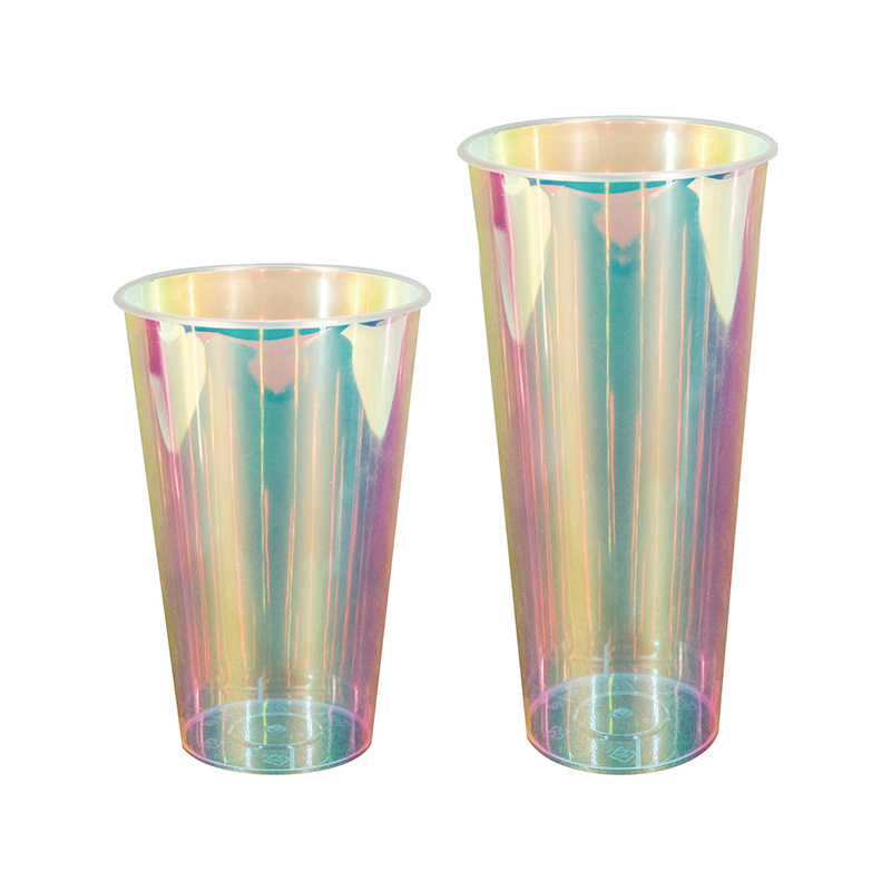 New design laser rainbow film pp plastic cups 350ml 500ml 700ml holographicdisposable juice boba cup