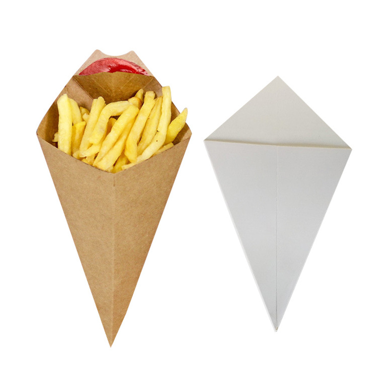 Wholesale customized disposable packaging fried chicken french fry waffle ice cream paper cone with Souce tray