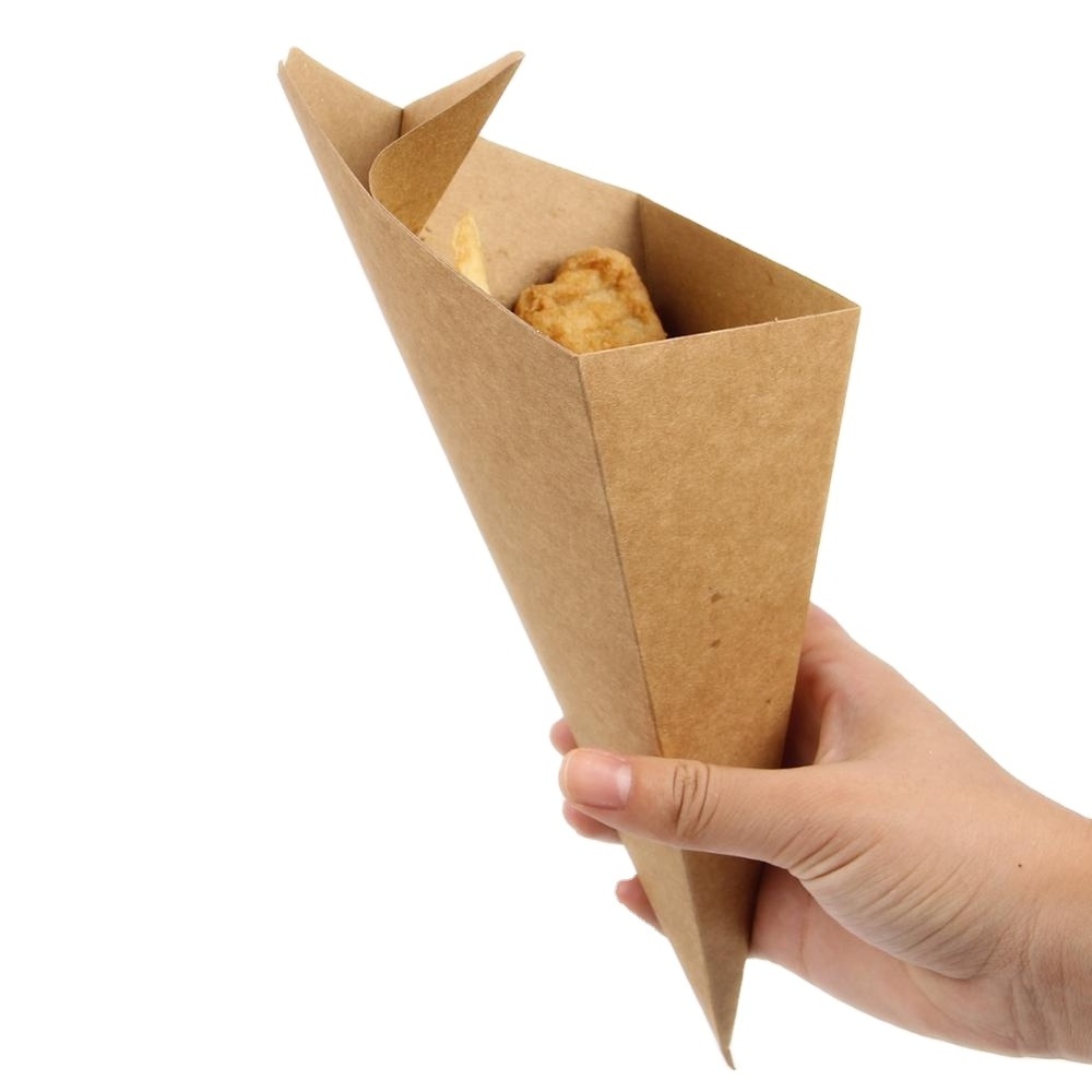 Wholesale customized disposable packaging fried chicken french fry waffle ice cream paper cone with Souce tray