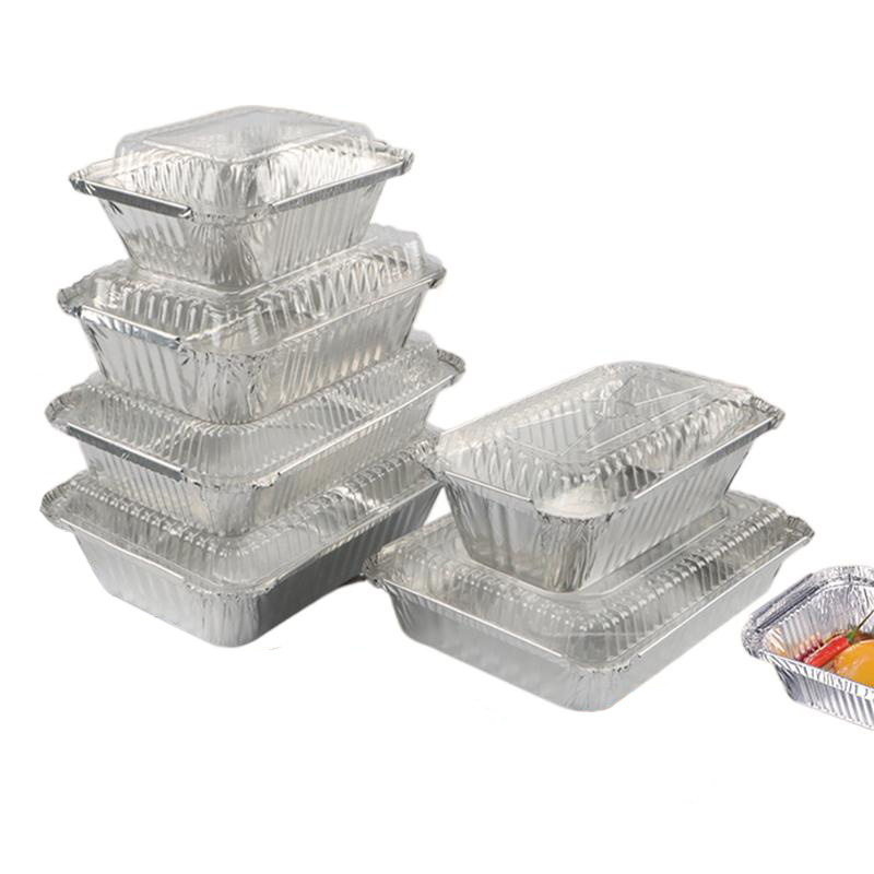 Custom disposable picnic BBQ tin foil box 250ml 430ml aluminum foil food containers wholesale foil aluminum trays with lid