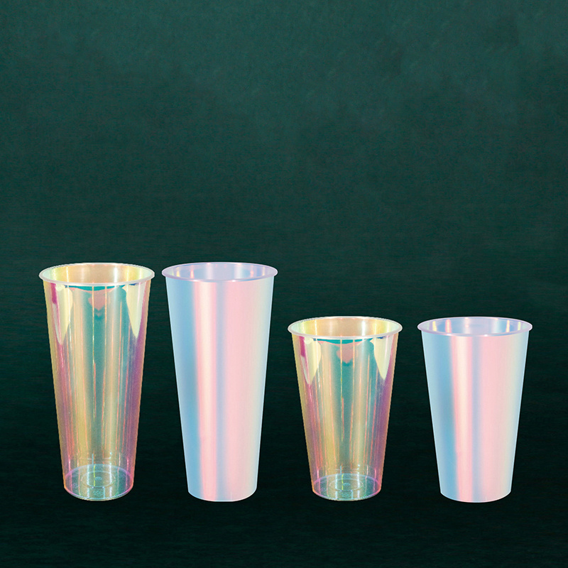 New design laser rainbow film pp plastic cups 350ml 500ml 700ml holographicdisposable juice boba cup