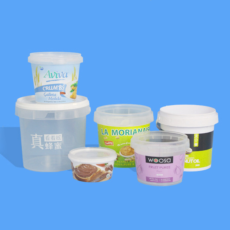 Food Grade 200ML-20L Plastic PET Food Snack Cookie Buckets With Handle And Lid Transparent Plastic Pail