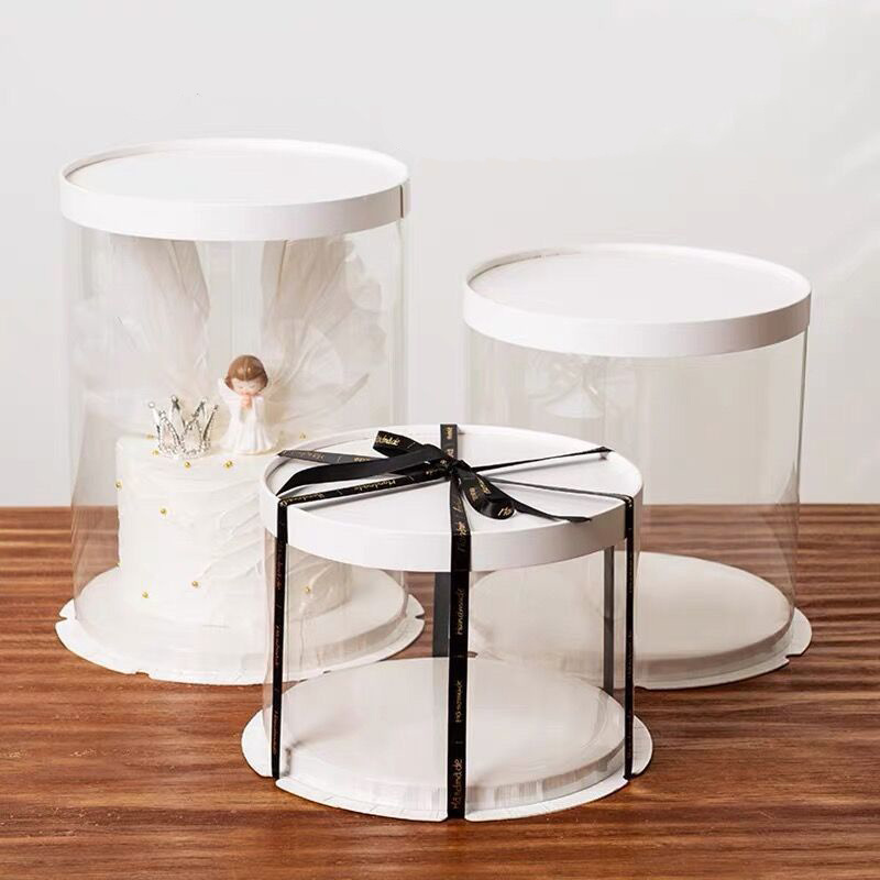 4 6 8 10 12 14 Inches Tall Round 3 Tiers Transparent Wedding Cake Box For Tier Cakes Bakery