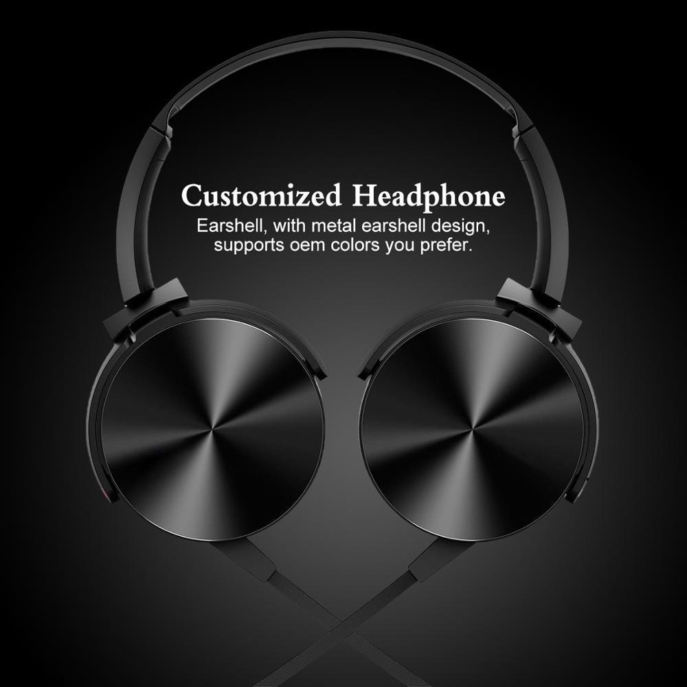 Custom OEM Logo Foldable Metal Gaming Headset Earphone Extra Bass Wired DJ Headphone with Mic