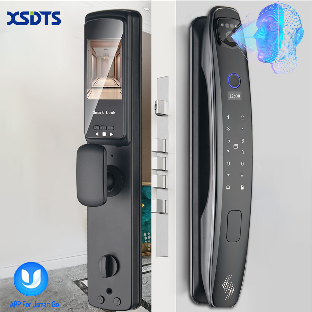 3D Face Smart Door Lock Security Camera Monitor Intelligent Fingerprint Password Biometric Electronic Key Unlock