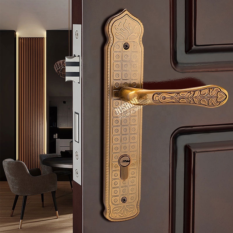 Commercial Door Handle Hardware Aluminum Bronze Plate-Style Pull Handle and Locks