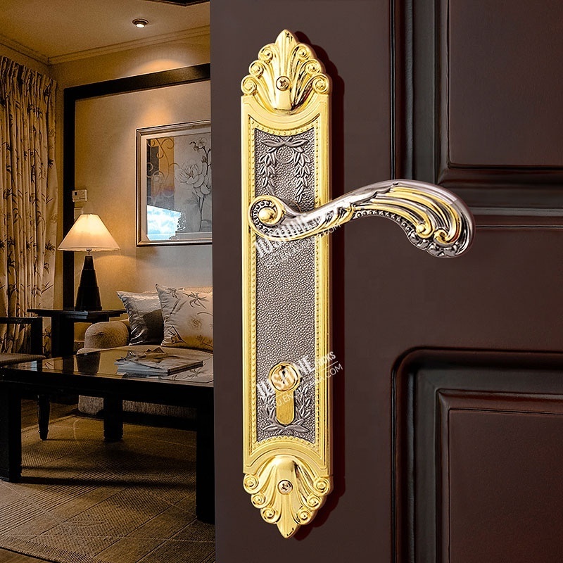 Polished Gold Thumb Latch inside Indoor Bedroom Modern Door Handles with Locks