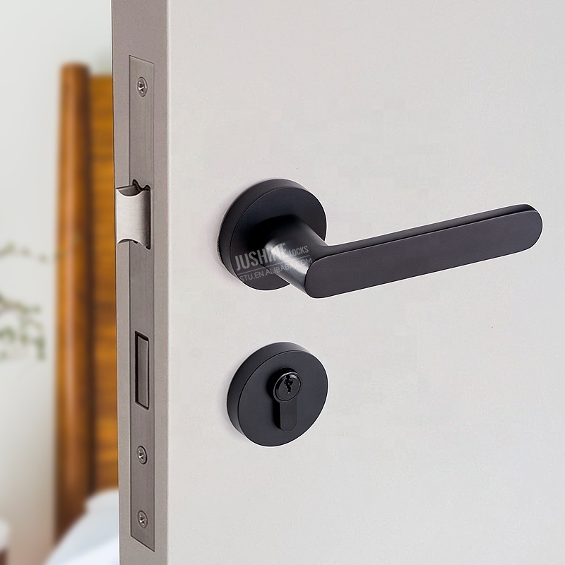 Modern Black square lever door handle lock with thumbturn mortise lockset supplier manufacturer