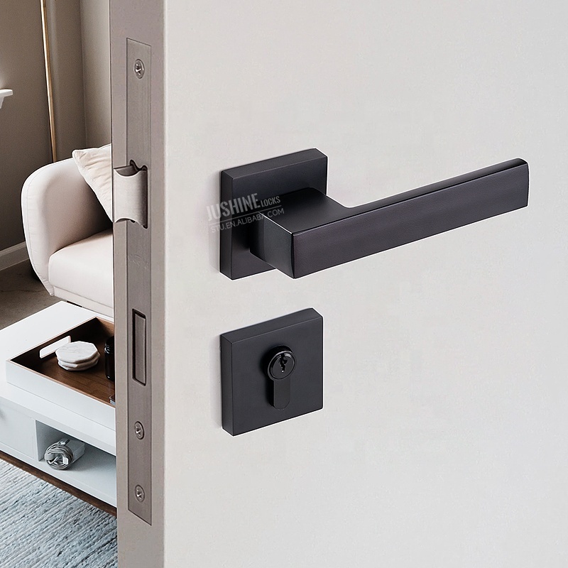 Modern Black square lever door handle lock with thumbturn mortise lockset supplier manufacturer