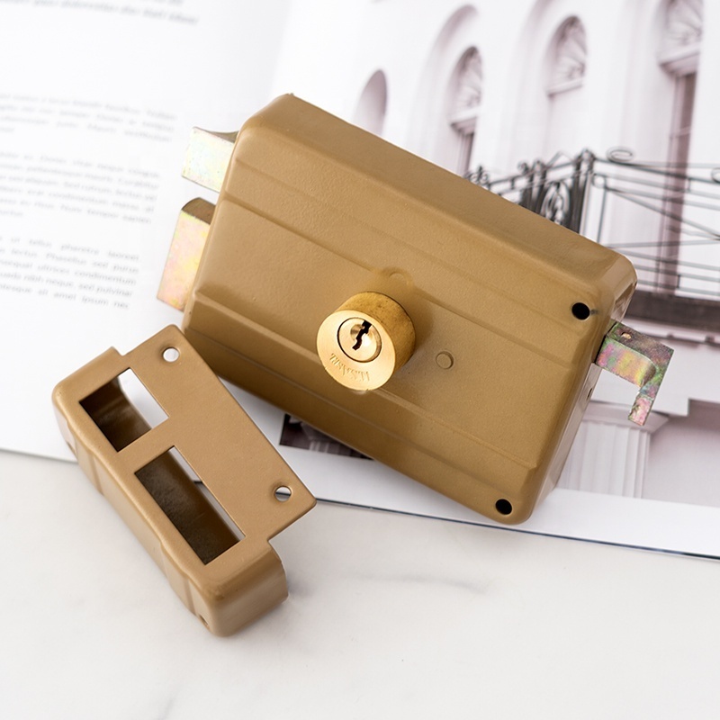 High Security Double Cylinder 120mm Wooden Door Brass Latch Deadbolt Rim Door Lock