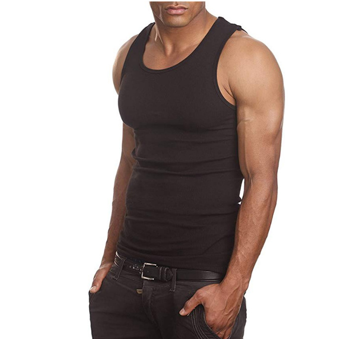 OEM Men Ribbed Sport Tank Top Muscle Vest Gym Work Out Elastic T shirt Sleeveless Tops Vest