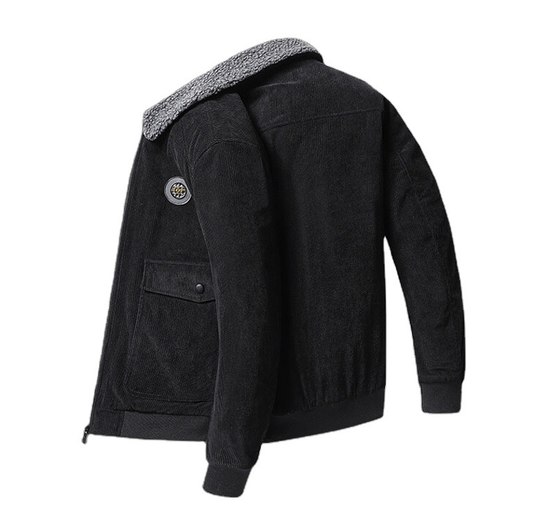 Wholesale Winter thickened plus size men's jacket black corduroy back Chenille Decal logo oversized blank jacket