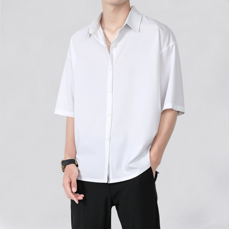 High Quality Summer Custom Logo Design Short Sleeve Men's Casual Shirt Oversize Knitted Breathable Button up Silk Shirt for Men