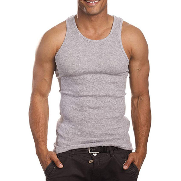 OEM Men Ribbed Sport Tank Top Muscle Vest Gym Work Out Elastic T shirt Sleeveless Tops Vest