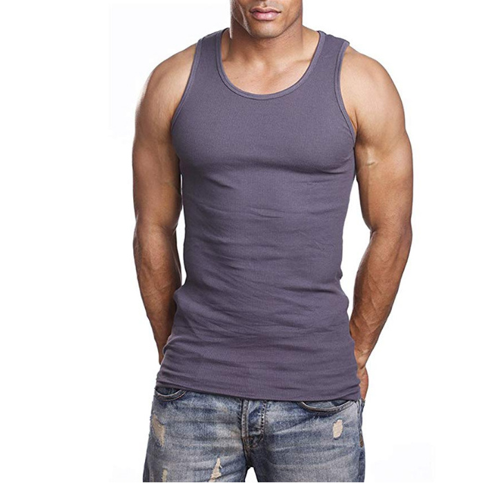 OEM Men Ribbed Sport Tank Top Muscle Vest Gym Work Out Elastic T shirt Sleeveless Tops Vest