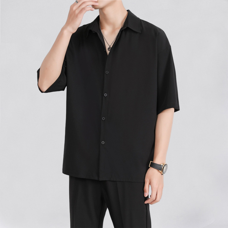 High Quality Summer Custom Logo Design Short Sleeve Men's Casual Shirt Oversize Knitted Breathable Button up Silk Shirt for Men