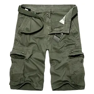 Summer Cargo Shorts Men Cotton Casual Shorts Mens Solid Color Knee Length Fashion Multi Pocket Short Pants Man Plus Size