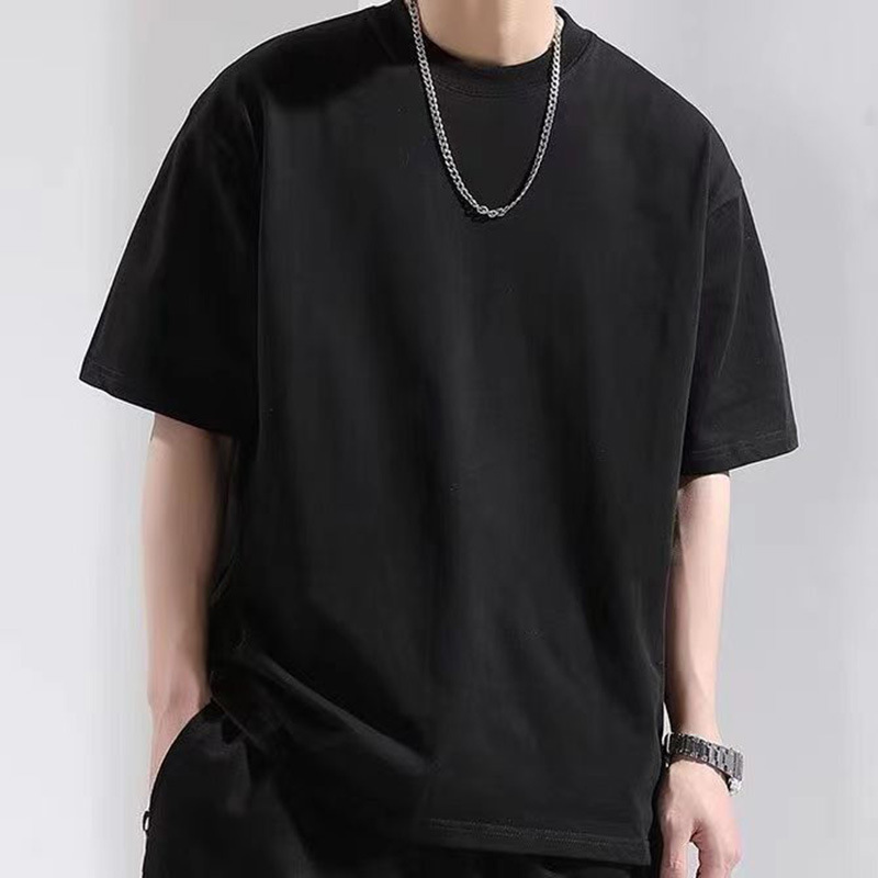 LYN938 factory wholesale custom thick collar cotton tshirt white solid box blank tee men black boxy fit oversized t shirt