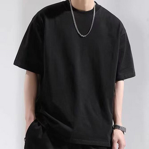 LYN938 factory wholesale custom thick collar cotton tshirt white solid box blank tee men black boxy fit oversized t shirt